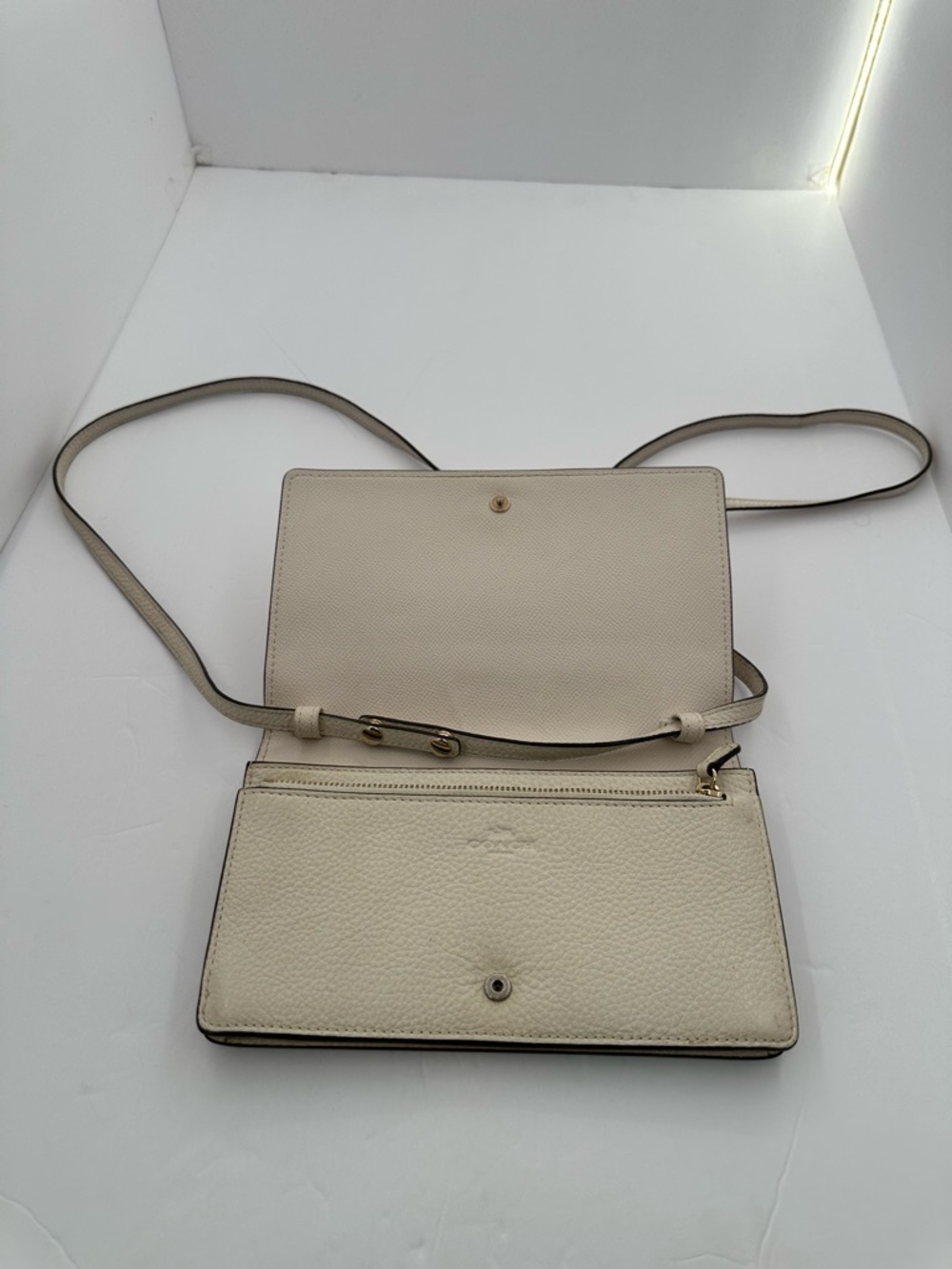 Coach Chalk Pebbled Leather Crossbody with Gold Logo - Picture 7 of 9